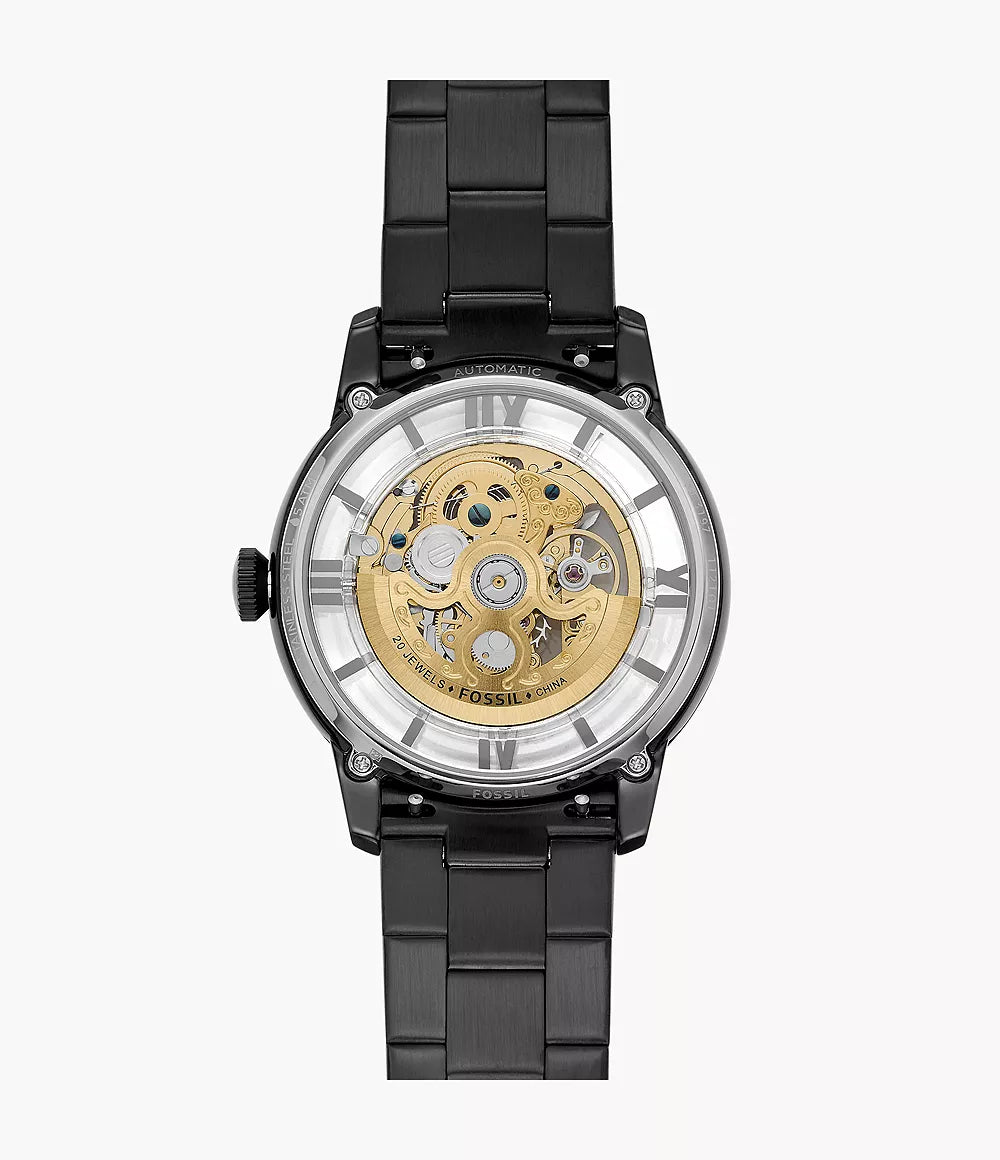 FOSSIL Men Black Skeleton Dial Stainless Steel Analogue Automatic Motion Watch ME3197I