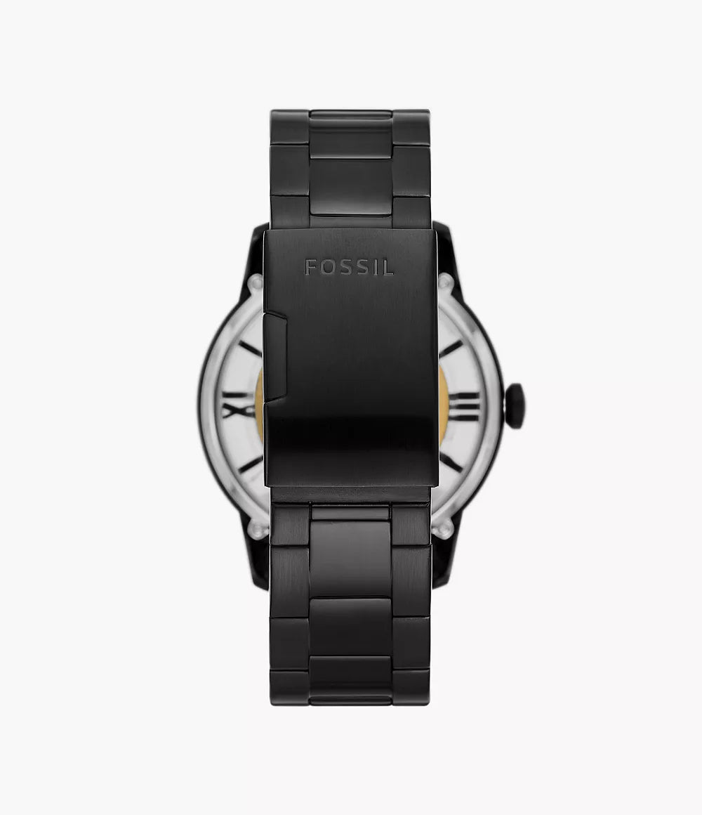 FOSSIL Men Black Skeleton Dial Stainless Steel Analogue Automatic Motion Watch ME3197I