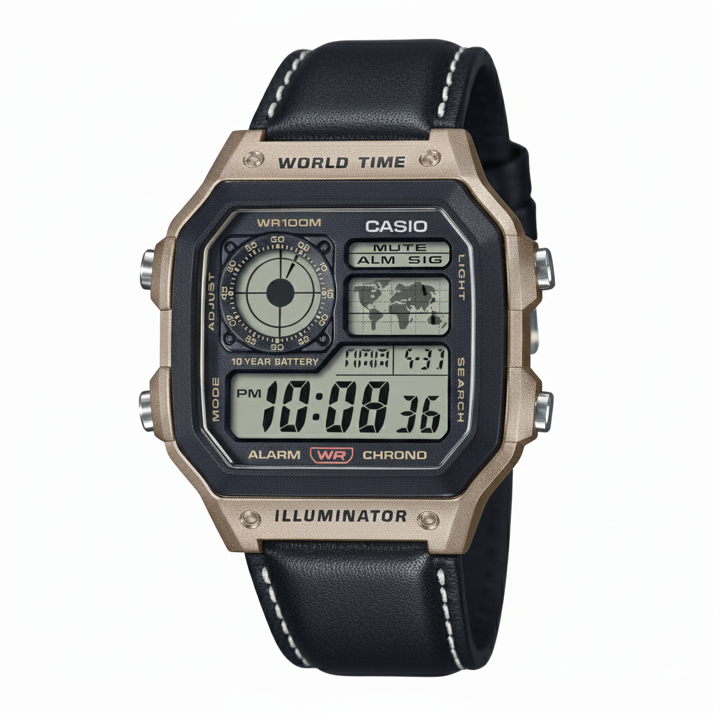 Casio Illuminator World Time Men's Digital Watch – Premium Leather Edition