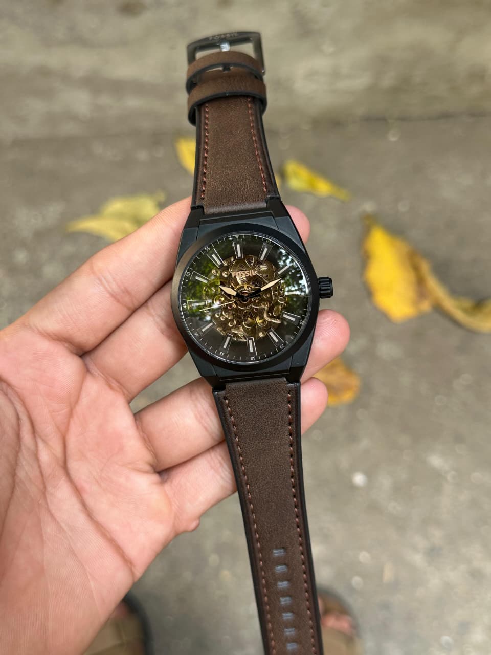 Fossil Men Analog Automatic Watch with Leather Strap