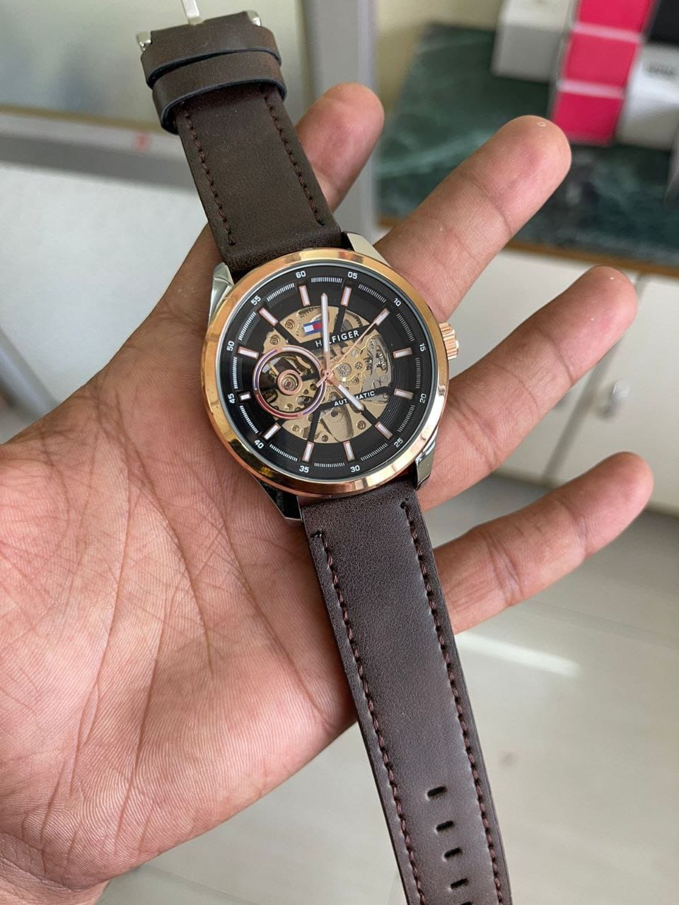 Tommy Hilfiger automatic skeleton dial men's