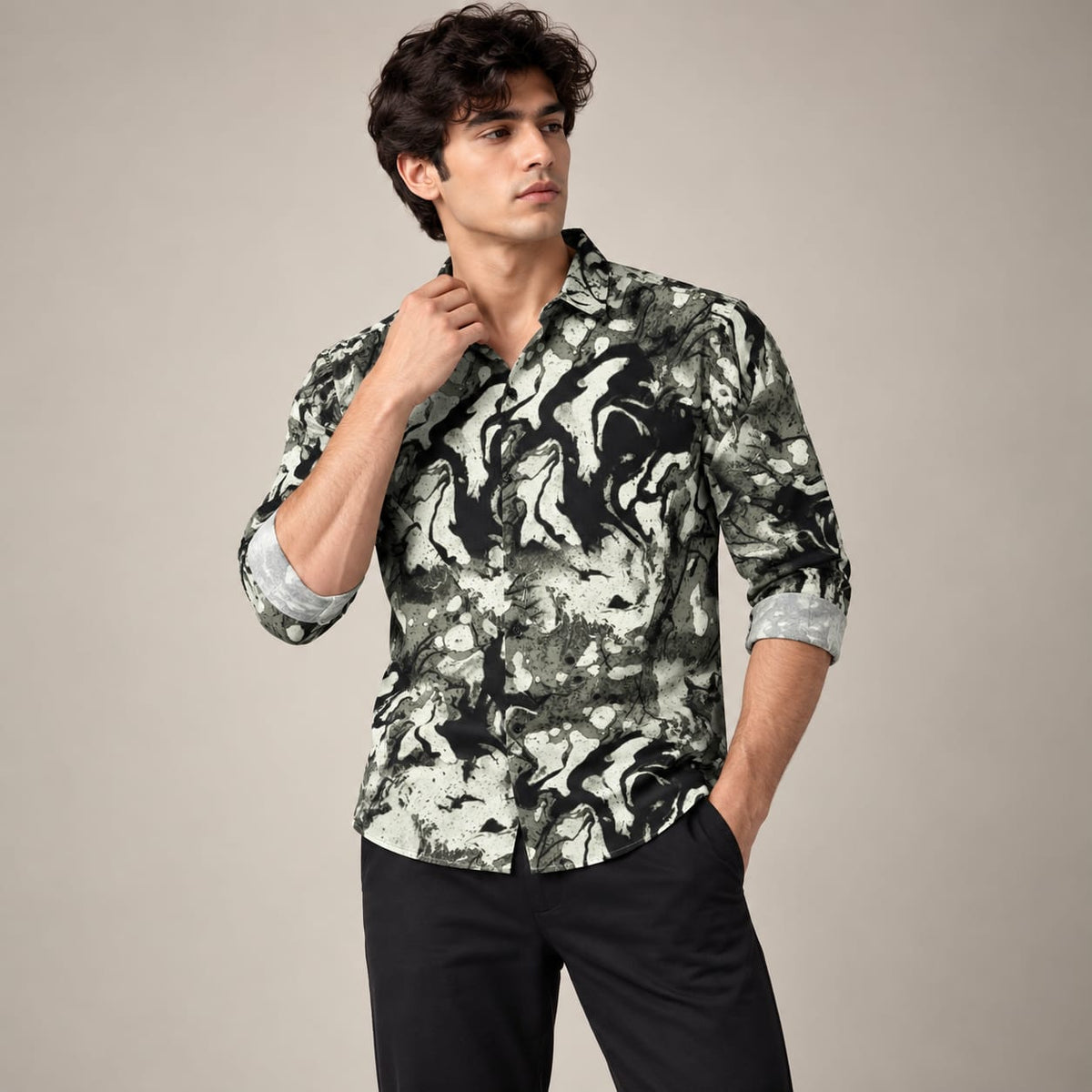 Abstract Fluid Marble Printed Casual Shirt
