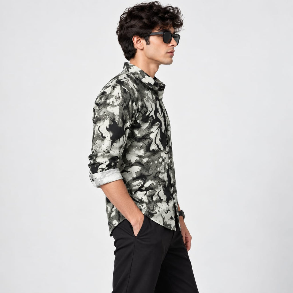 Abstract Fluid Marble Printed Casual Shirt