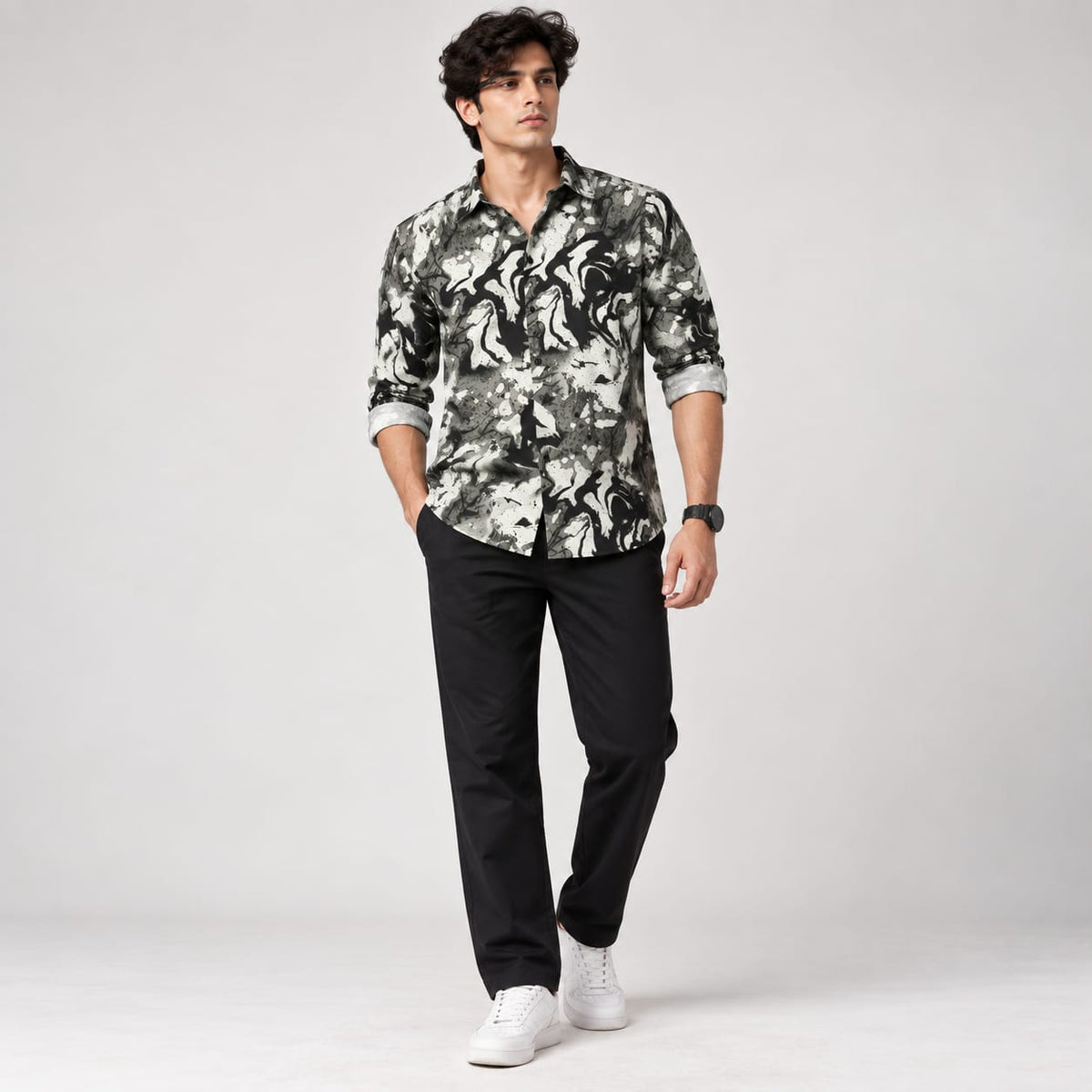 Abstract Fluid Marble Printed Casual Shirt