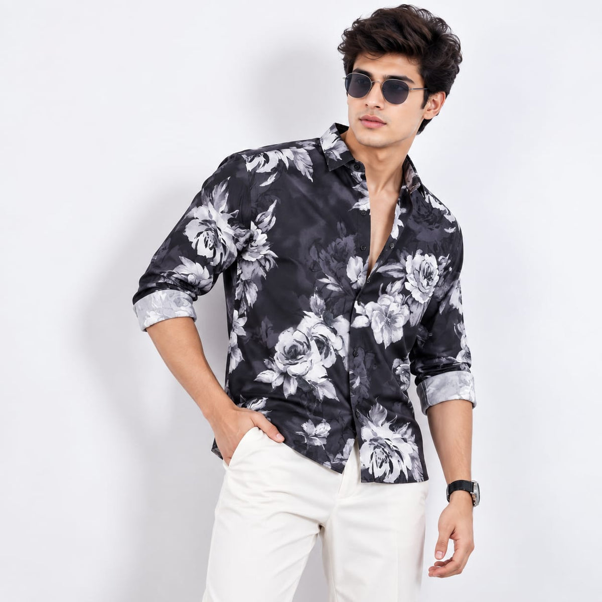Dark Rose Graphic Print Casual Shirt