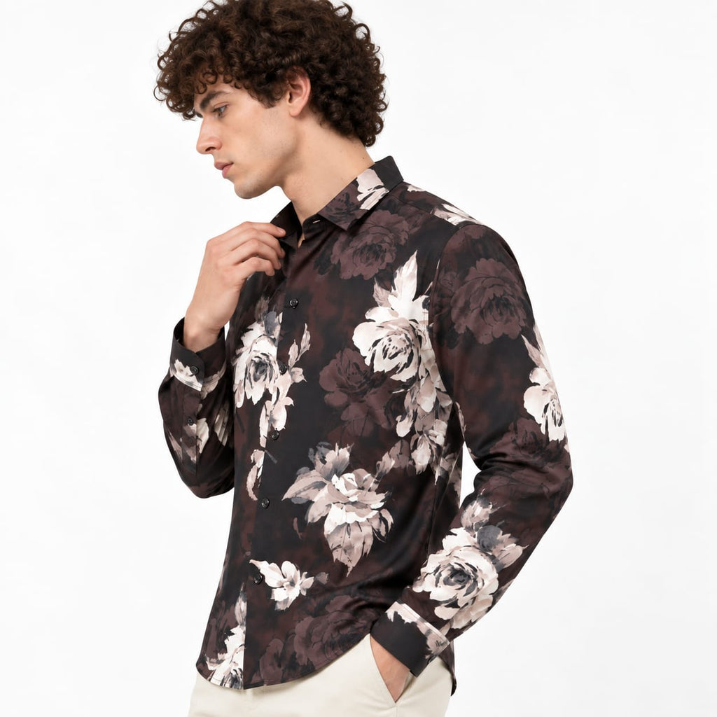 Vintage Rose Graphic Print Casual Shirt