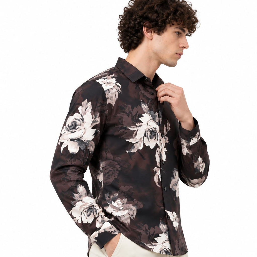 Vintage Rose Graphic Print Casual Shirt