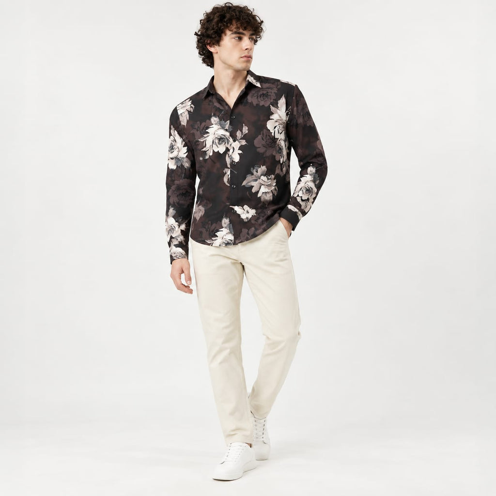 Vintage Rose Graphic Print Casual Shirt