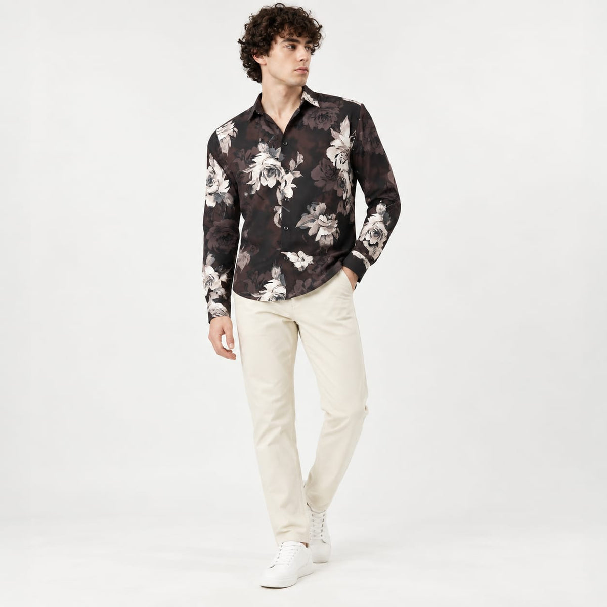 Vintage Rose Graphic Print Casual Shirt