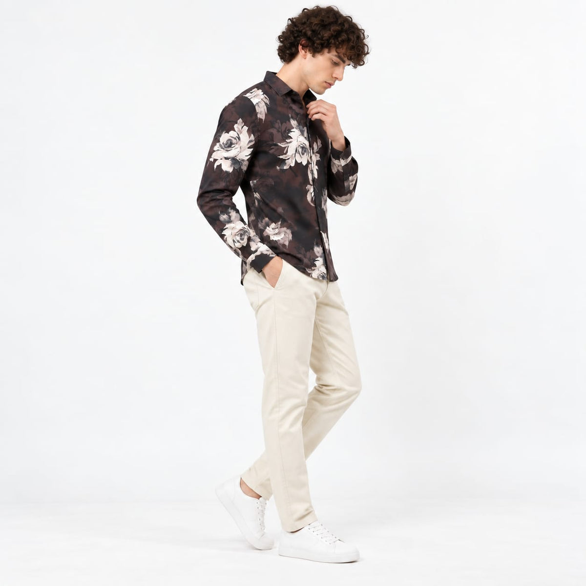 Vintage Rose Graphic Print Casual Shirt