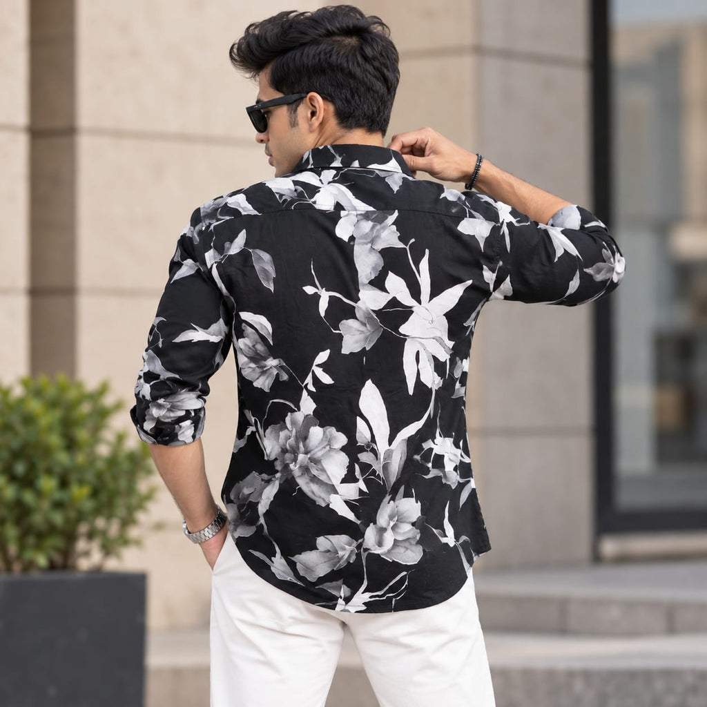 Premium Black & White Floral Print Shirt