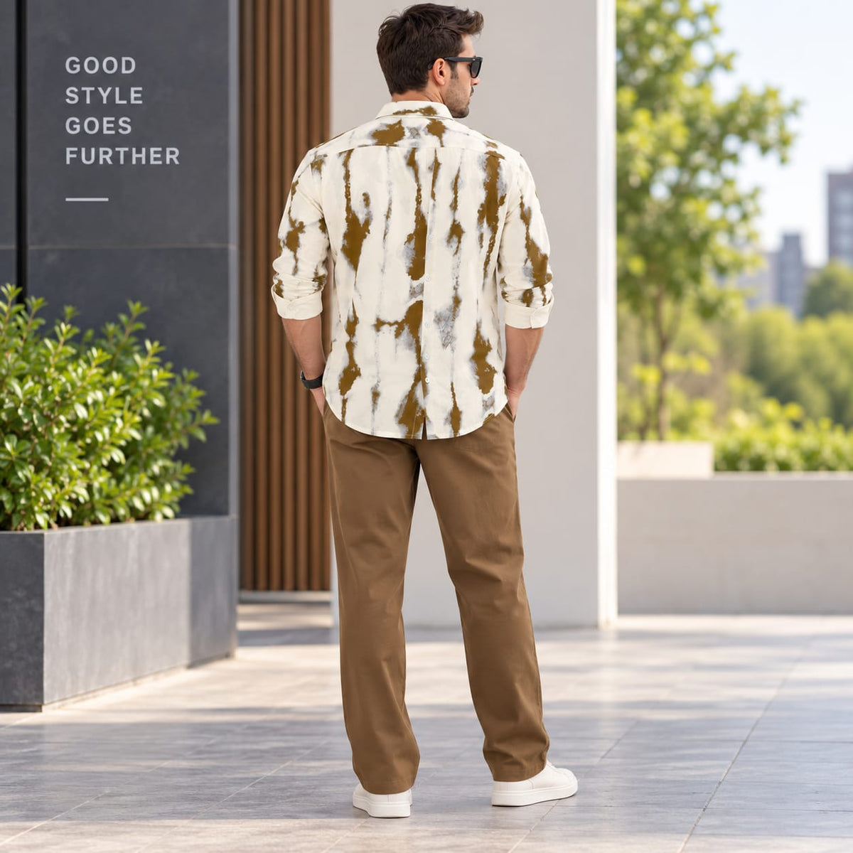 Premium Olive Abstract Button-Up