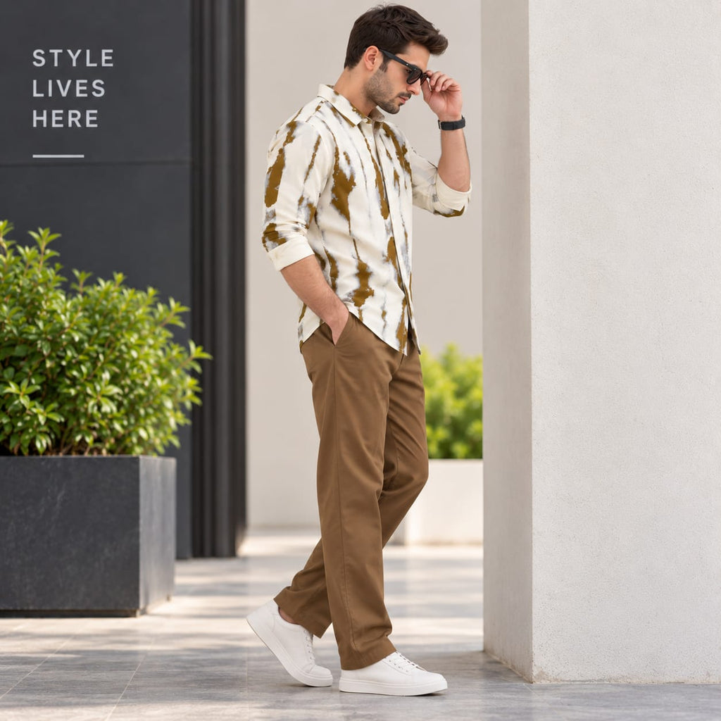 Premium Olive Abstract Button-Up