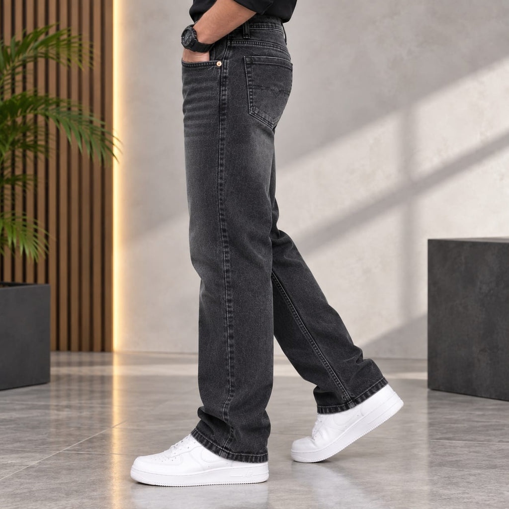 Men’s Washed Charcoal Grey Straight Fit Casual Denim Jeans