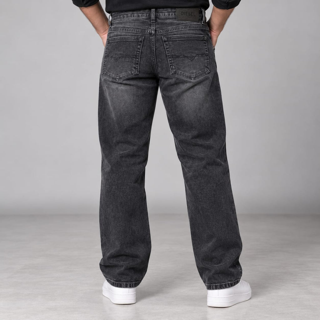 Men’s Washed Charcoal Grey Straight Fit Casual Denim Jeans