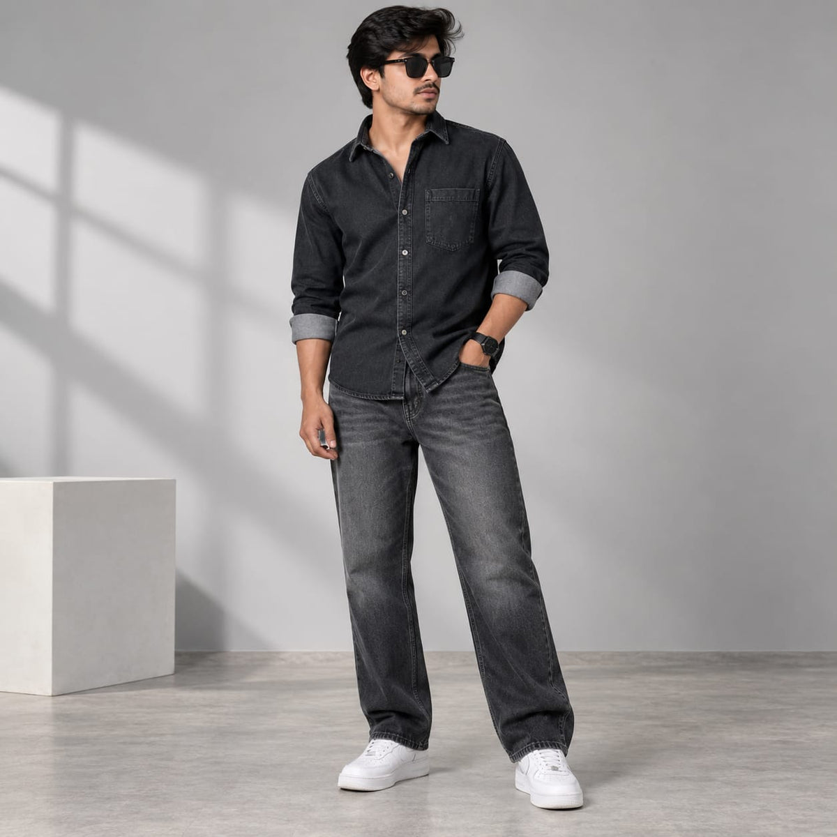Men’s Washed Charcoal Grey Straight Fit Casual Denim Jeans