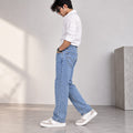 Men’s Light Wash Textured Blue Straight Leg Casual Jeans