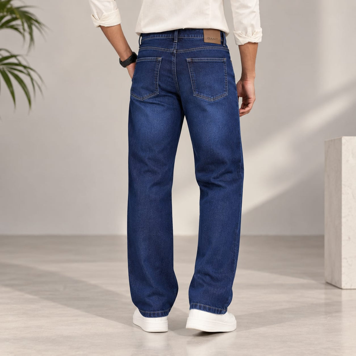 Men’s Classic Dark Blue Straight Fit Washed Denim Jeans