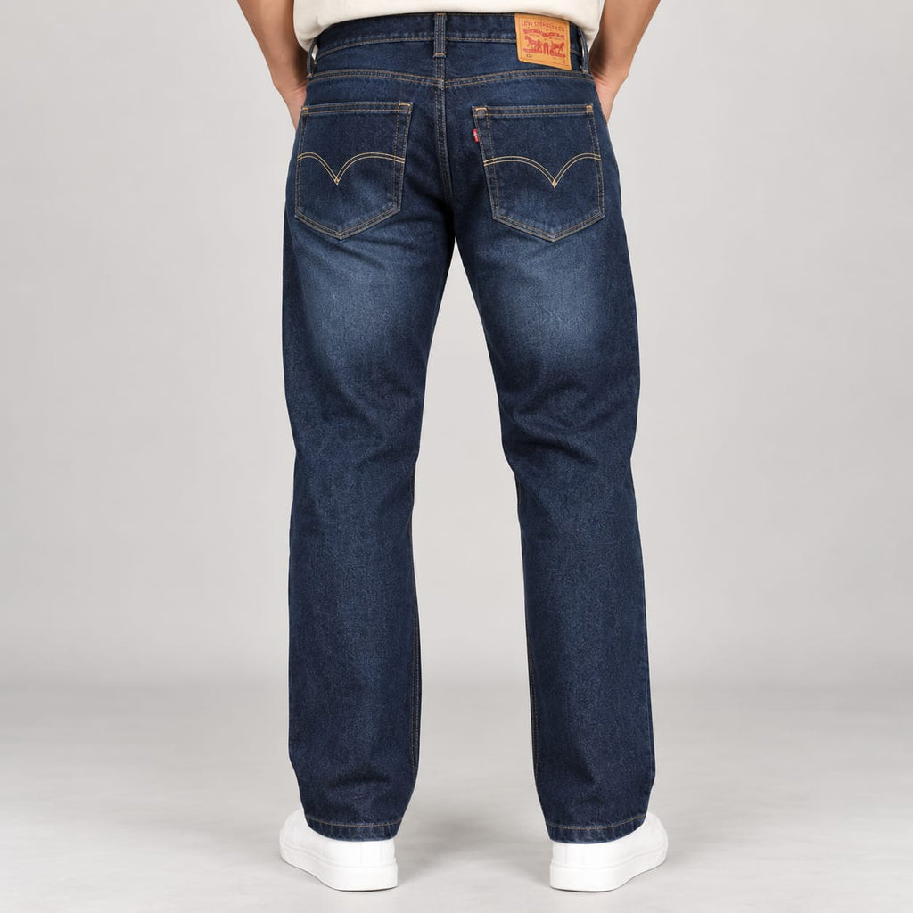 Men’s Dark Indigo Blue Straight Fit Washed Denim Jeans