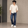 Men’s Dark Indigo Blue Straight Fit Washed Denim Jeans