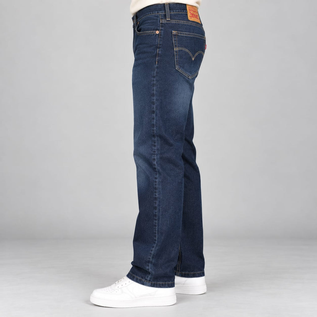 Men’s Dark Indigo Blue Straight Fit Washed Denim Jeans