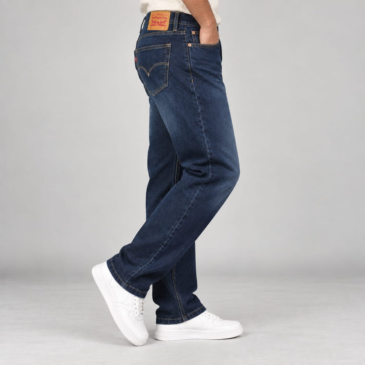 Men’s Dark Indigo Blue Straight Fit Washed Denim Jeans
