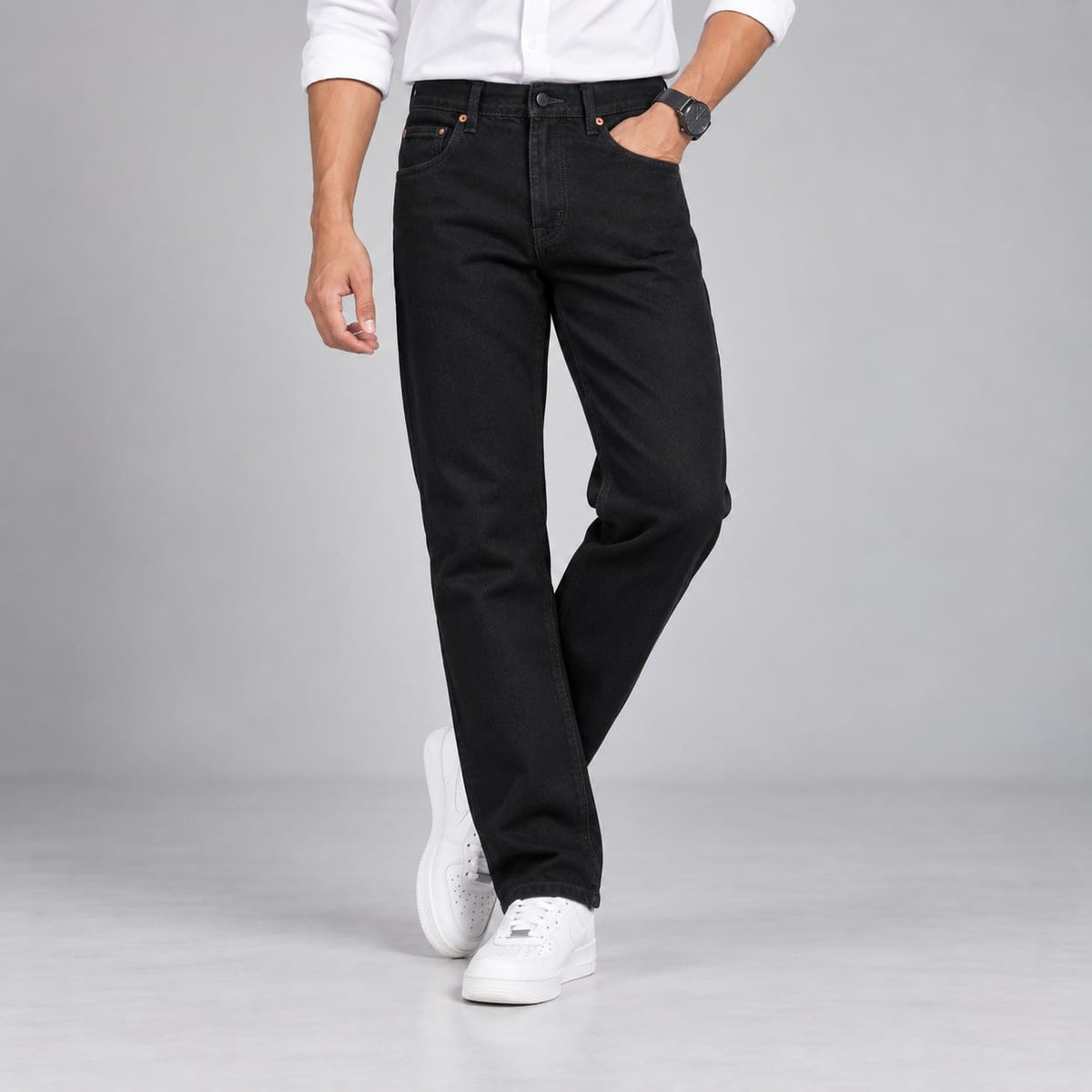 Men's Clean Black Straight Leg Stretch Denim Jeans
