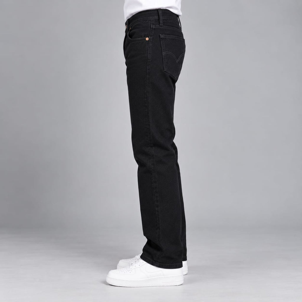 Men's Clean Black Straight Leg Stretch Denim Jeans