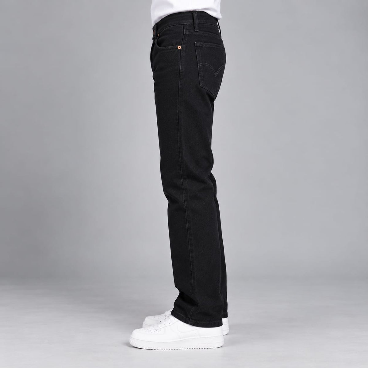 Men's Clean Black Straight Leg Stretch Denim Jeans