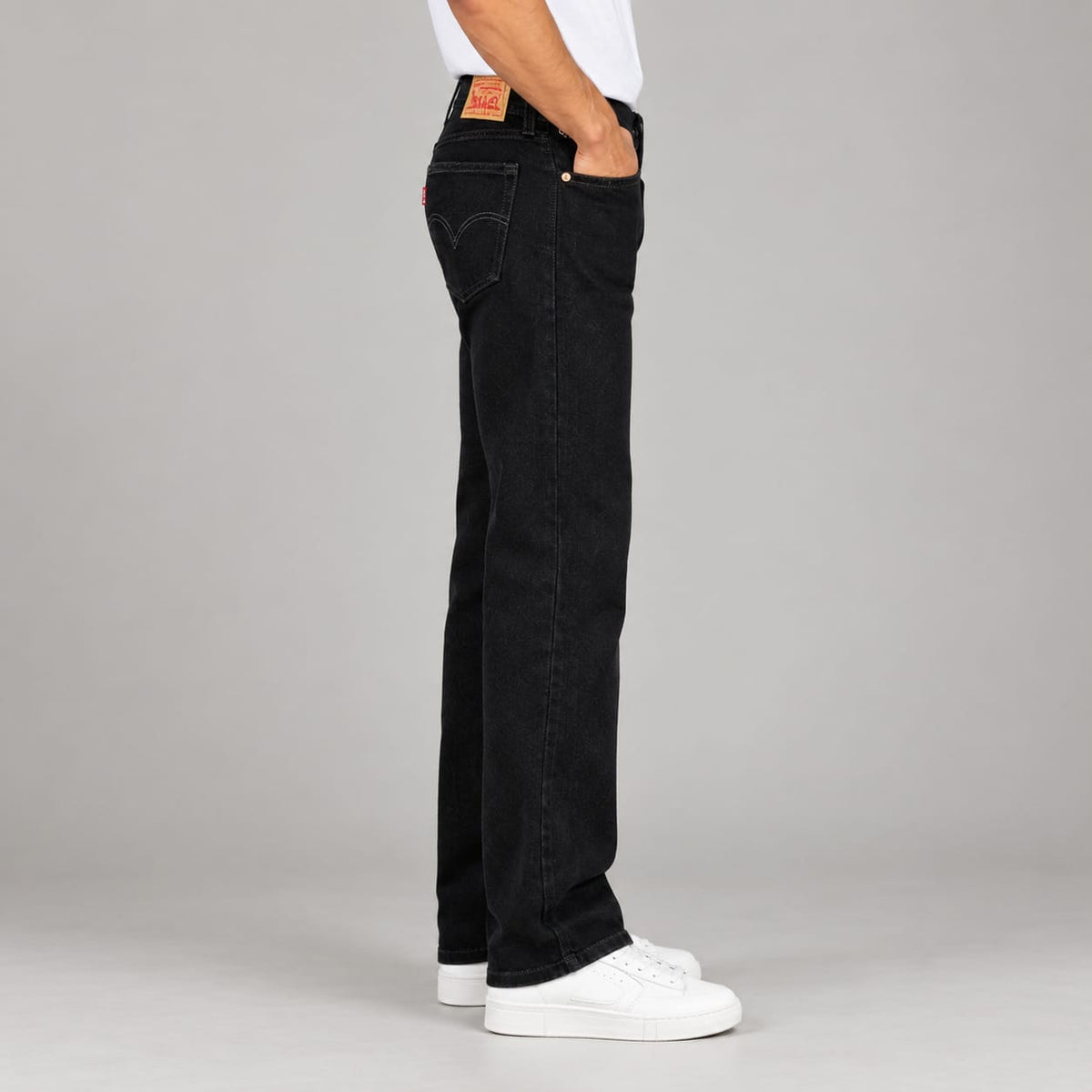 Men's Clean Black Straight Leg Stretch Denim Jeans
