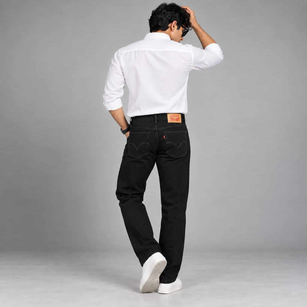 Men's Clean Black Straight Leg Stretch Denim Jeans