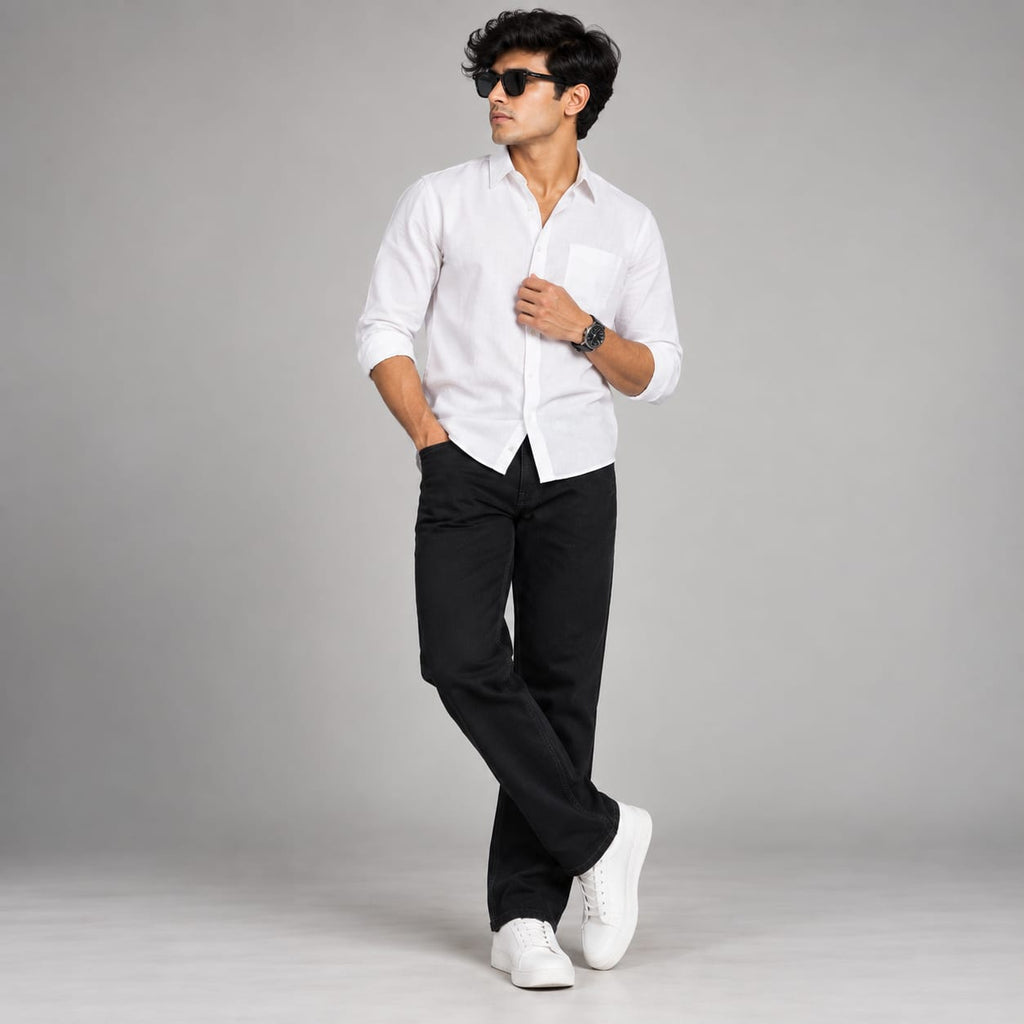 Men's Clean Black Straight Leg Stretch Denim Jeans