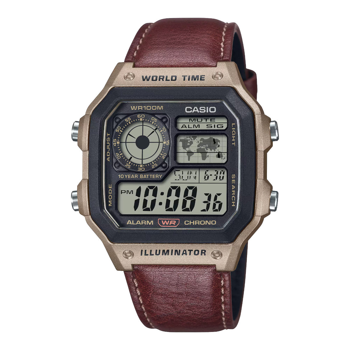 Casio Illuminator World Time Men's Digital Watch – Premium Leather Edition